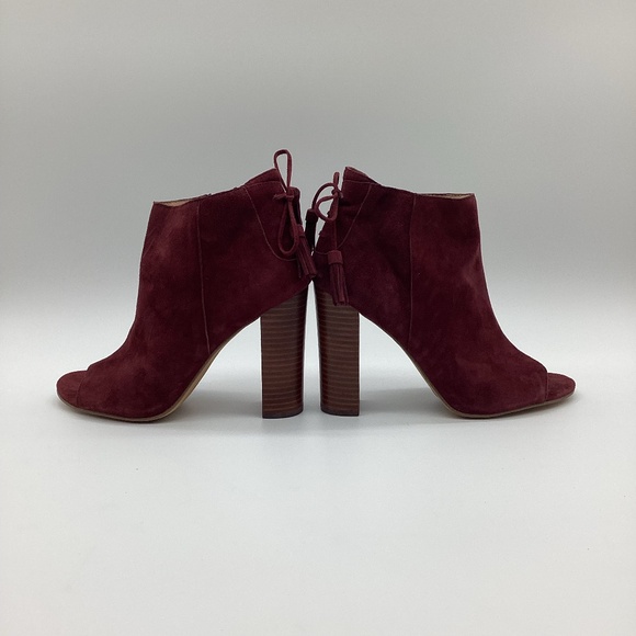 1842. 🍷 Halogen Maroon Suede Open-Toe Booties Size 9 NWOT - Picture 1 of 8